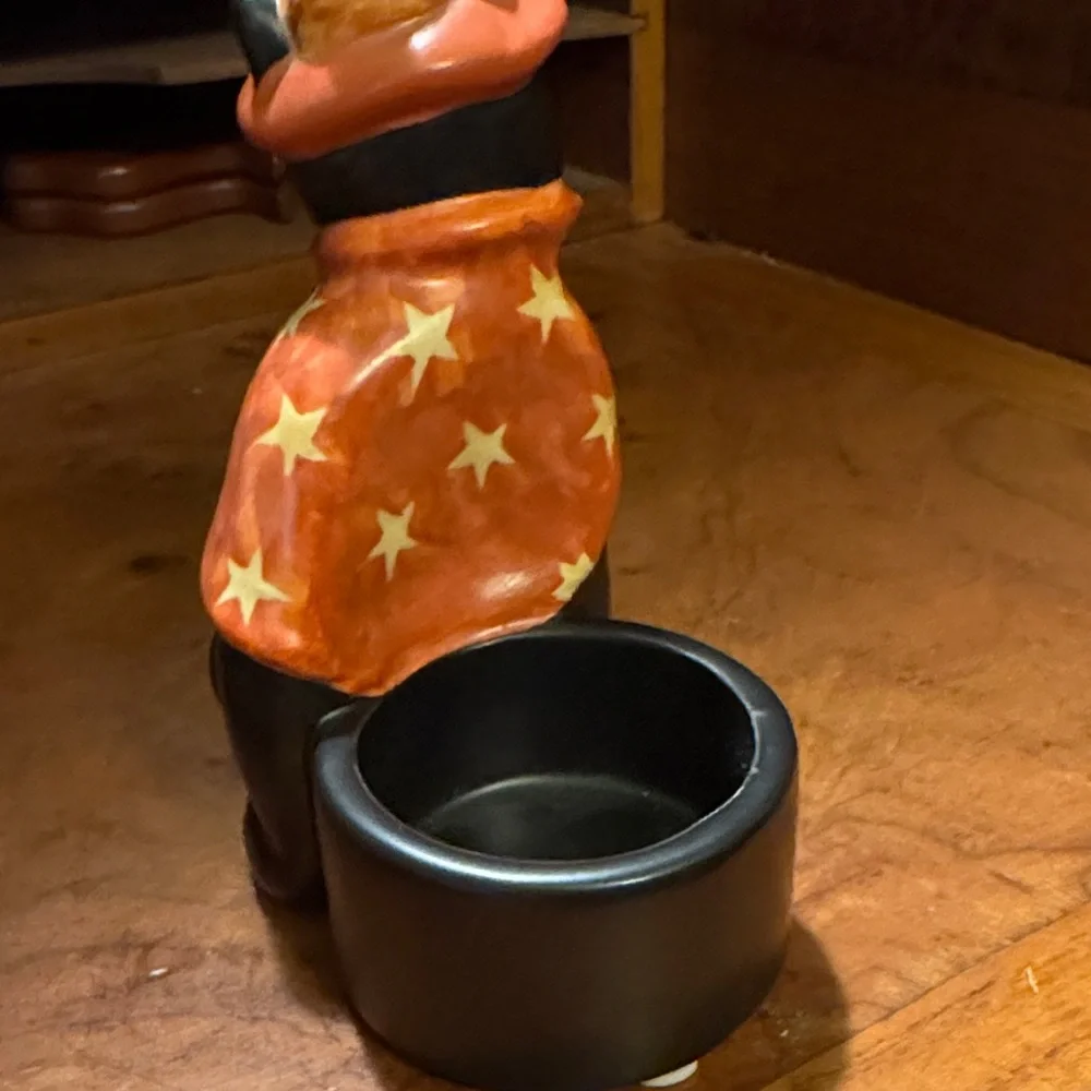 NWT Black Cat‎ Witch candle holder with Orange Hat & Cape